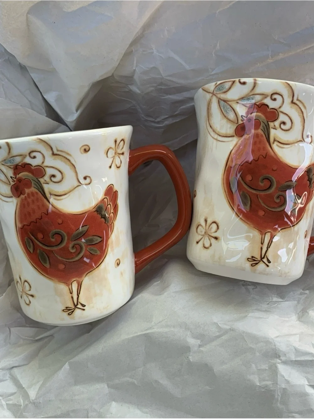 Pier 1 Imports Set of 2 Gallo Rooster Design Coffee Tea Mugs Ironstone 14 oz